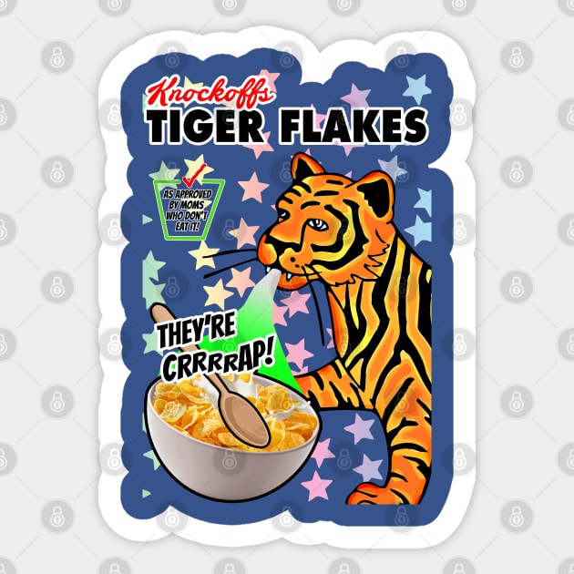 Knockoff Breakfast Cereal : Tiger Flakes Sticker by demandchaos1